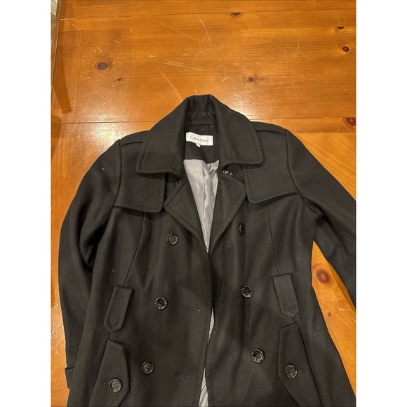 Calvin Klein Women's Wool Coat Size 4 Black Double Breasted Jacket - Picture 8 of 8